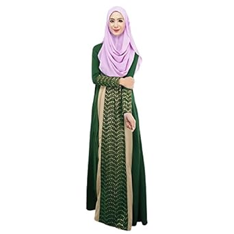 Aro Lora Women's Lace Kaftan Color Block Islamic Abaya Jilbab Muslim Dress