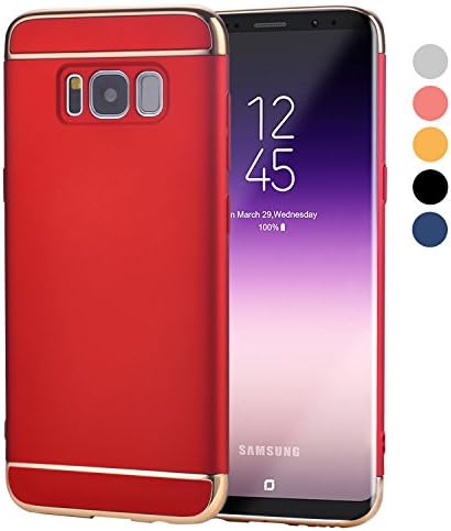 Galaxy S8 Case, Eunsoul 3 In 1 Ultra Thin and Slim Hard Case Coated Non Slip Matte Surface with Electroplate Frame for Samsung Galaxy S8 Case (5.8'')(2017) -- (Red &amp; Gold)