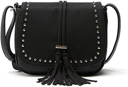 Pikalanary Women's Mini Vintage Folk Cute Travel Crossbody Cell Phone Bag Purse Shoulder Saddle Bag With Tassel for Girls(Black)