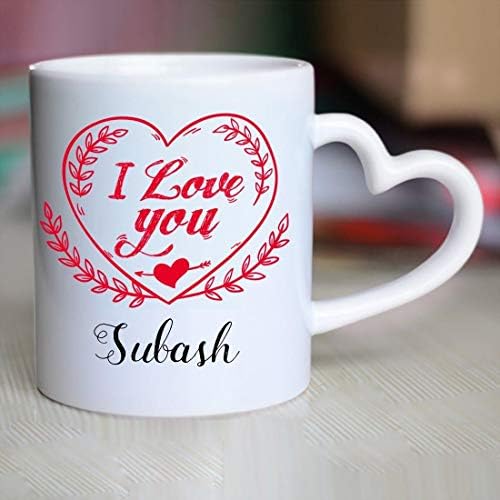 Huppme I Love You Subash Heart Handle Mug, 350 ml, White