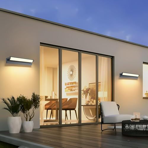 52W LED Wall Sconce, Interior and Exterior Wall Sconce, 3000K Outdoor Lighting with 350° Rotating Panel, Outdoor Wall Light with IP65 Waterproof Protection, Garden and Terrace, Dark Grey