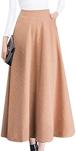 Women's High Waist A-Line Long Skirt Vintage Winter Wool Blend Flared Midi Skirt