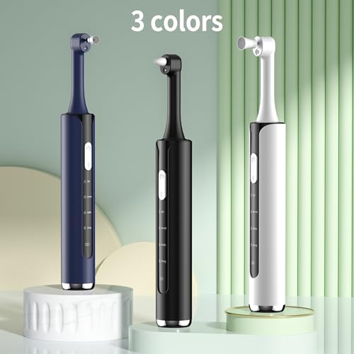 Tooth Polisher, Rechargeable Teeth Sander with 5 Brush Heads, 3 Polish Pastes, LED Light, 4 Speed Modes, Waterproof Dental Cleaning Kit for Whitening and Polishing (Black)