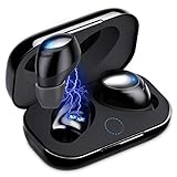 True Wireless Earbuds Bluetooth Headphones, ROCK SPACE TWS Sport Earbuds IPX5 Waterproof Mini In-Ear Noise Cancelling Earphones, 12H Playtime 3D Stereo with Built-in Mic & Charging Case (Black)