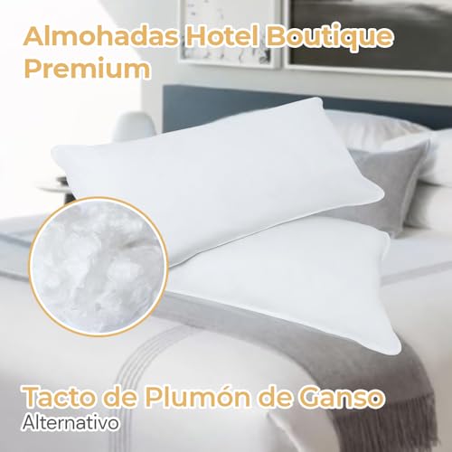 2 Almohadas Hoteleras King - Pluma de Ganso (Down) Alternativo Hoteles 5 Estrellas - Hipoalergenico 100% Algodón King Size 50x90cm Soporte Suave