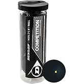 Dunlop Sports Competition Squash Ball, Single Yellow Dot, 3-Ball Tube, Black/Single Yellow Dot
