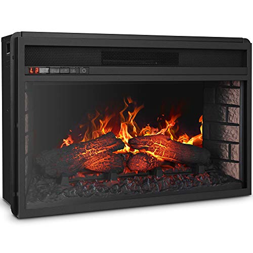 Della 3DInfrared Electric Fireplace Insert 26-inch with Remote Control (Black) Portable Indoor Space Heater - 1400W with Long Glass View, Overheating Safety Protection