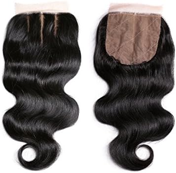 Slove Hair Silk Base Closure,4X4 Silk Closure Human Hair Body Wave For Black Women Bleached Knots Lace Closure Natural Color Silk Top Closure Three Part 12 Inches