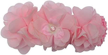 PLH Bows Chiffon Flowers on Crochet Headband (PINK)