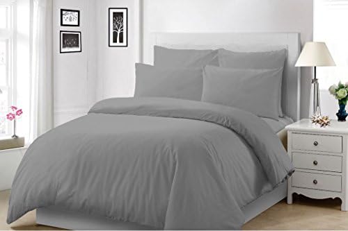 Linens World 400 Thread Count 100% Egyptian Cotton Duvet Quilt Cover Bedding Set with Pillowcases -Touchably Soft Range (Grey, Single)
