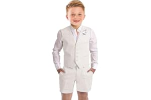 SZZMMER Boys Linen Suit Summer Shorts Suits for Boys 2 Pieces Slim Fit Kids Tuxedo Beach Wedding Outfit Linen Short Suit Set