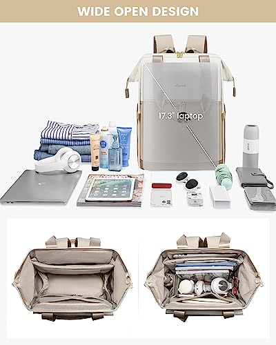 LOVEVOOK Women's Large Laptop Backpack with Laptop Compartment 17 Inch Travel Backpack Women's Waterproof Large Handbag Backpack Travel School Bag Modern Business Hand Luggage for Travel Holiday Office