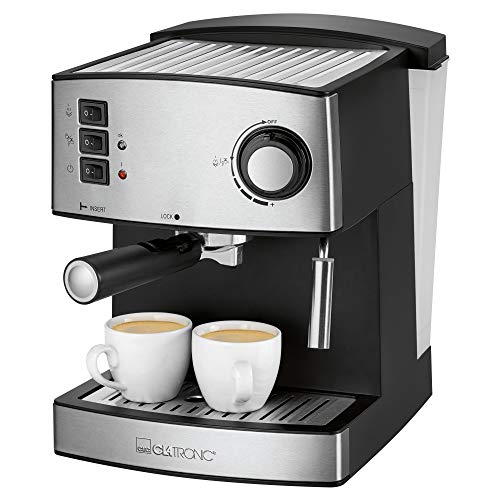 Clatronic Cafe Café A Cappucino 3643 Machine Expresso Acier Inoxydable Front, Pression De Vapeur 15 Bar, 1,6 L, Réservoir À Eau Amovible Noir, 850 W, 2 Liters, Schwarz-Inox, Es 3643