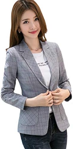 Showlovein Women’s Tailored Jacket, Spring and Autumn Linen Jacket, Short Blazer, Long Sleeve, Single Button, Elegant, Office Casual Work