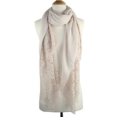 Achillea Women's Lightweight Feminine Solid Color Shawl Wrap Scarf w/Floral Lace Flounce Achillea Women's Lightweight Feminine Solid Color Shawl Wrap Scarf w/Floral Lace Flounce