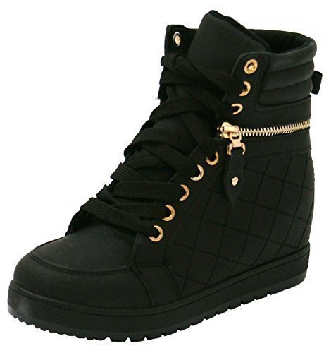 Womens Ladies Lace Up High Hi Top Hidden Wedge Heel Morocco