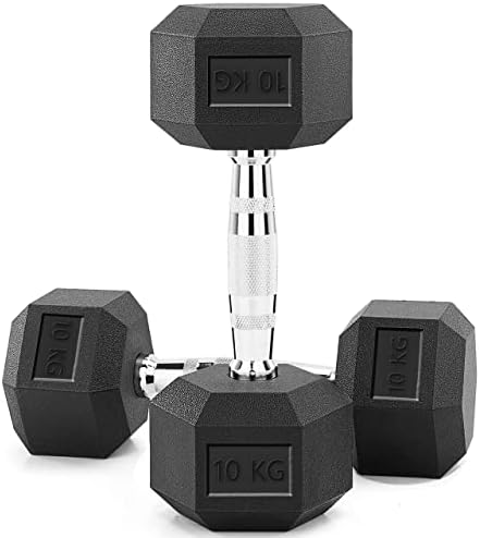 SKY LAND HEX Dumbbell Rubber Coated Cast Iron Hexagonal Dumbbells 10kg ...