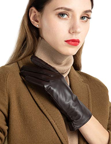Warm Fleece Lining Touchscreen Texting Driving Winter Womens Leather Gloves - Thumbnail 2