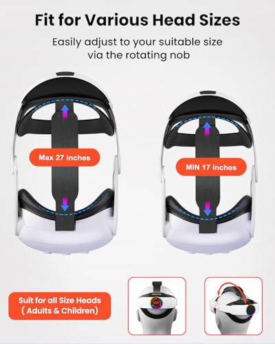 GEEKERA Head Strap for Meta Quest 3/Quest 3S, 10000mAh Battery Pack for Oculus Quest 3 with RGB Light, Extended 6H Playtime with Enhanced Comfort and Balance, VR Accessories Adjustable Head Strap