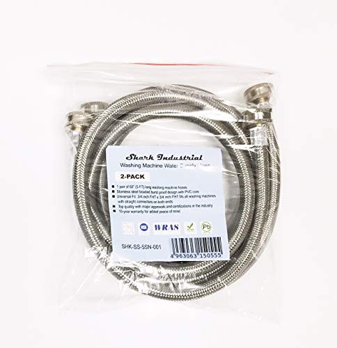 2-Pack Premium Stainless Steel Washing Machine Hoses - 5 FT No-Lead Burst Proof Water Inlet Supply Lines - Universal Connection - 10 Year Warranty