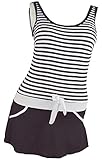 MiYang Women's Padded One Piece Stripes Skirted Slim Swimsuit Bathing Swimwear