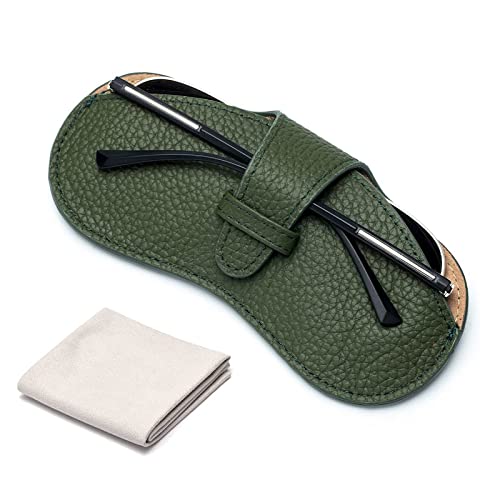 TERRIFI Glasses Case Soft, Portable Universal Genuine Leather Slim Eyeglass Pouch for Sunglasses Reading Glasses Eyeglass