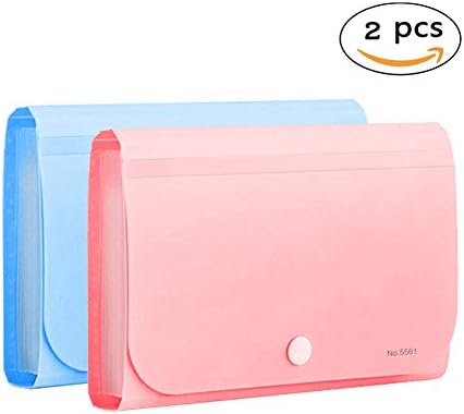 OffKits Expanding File Folder A6 According Folder Organizer Mini PP Wallet for Coupons,Receipt,Checks,Cards,Tax,Changes and Document,12 Pockets with Index Tabs And Snapper,7x4.5 Inches (Pink+Blue)