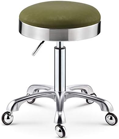 Calyvina Stainless Steel Rolling Stool with 360 Degree Rotation 5 Big Casters Structure, Round Swivel Work Stool for Salon, Massage, Office and Medical,green