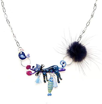 Enamel Lazy Cat Necklaces & Pendants Bright Colors Tassels Fluffy Fish Bird Branch Pendant Necklace Women Cartoon Animal Jewelry,Color1