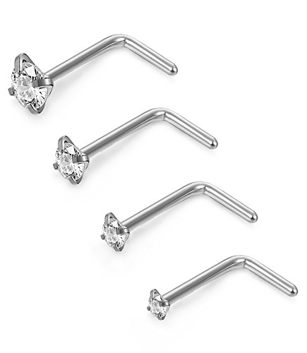 Besteel 4pcs 20g stainless steel nose rings cz l shape …