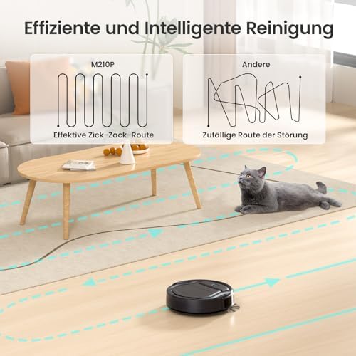 M210P Saugroboter ohne Wischfunktion, 2200 Pa Saugkraft, 120 Min.Steuerung per WLAN, Bluetooth, Alexa und App, 6 Reinigungsmodi und automatisches Aufladen, ideal für Tierhaare und Harte Böden