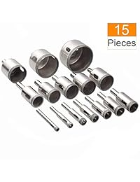 acrux7 agujero de diamante sierra cortador Kit, 15 piezas huecas de brocas de diámetro rango 6 50 mm. (1 4 2 inch), eléctrico Sierra de corona () cuchillas de corte para baldosas de porcelana, cerámica, vidrio