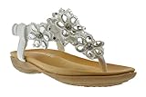 Crab 800KM Little Girls Gladiator Floral Rhinestone Comfort Flat Sandals White