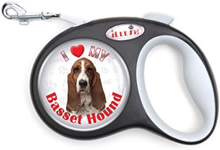 iLeesh i Love My Basset Hound Retractable Leash, Black