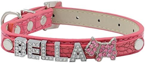 Petholder Personalized Fashion Leather Pet Dog Cat Collar with Rhinestone Buckle Top Quality Crystal Free Name (up to 6 free letters) &amp; Charm (1 free charm) Small Medium Large