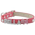 Petholder Personalized Fashion Leather Pet Dog Cat Collar with Rhinestone Buckle Top Quality Crystal Free Name (up to 6 free letters) & Charm (1 free charm) Small Medium Large