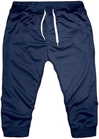 Creazrise Mens 3/4 Joggers Pants Workout Gym Summer Gym Workout Jogging Shorts Sweatpants Casual with Pockets (Navy,L)