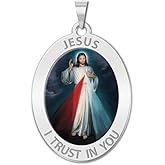 PicturesOnGold.com Divine Mercy Oval Religious Medal, Available in Sterling Silver and Solid 10K or 14K Gold