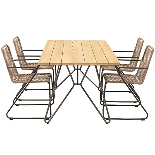 OUTLIV. Maranello Gartenmöbelset 5tlg. Stahl/Teak/Rope, Tisch 180x90, Stapelsessel 60,5x55, Gestell in Anthrazit… – Bild 4