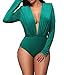 Shawhuwa Womens Sexy Plunging V Neck Long Sleeves Bodysuit Tops L Emerald Green