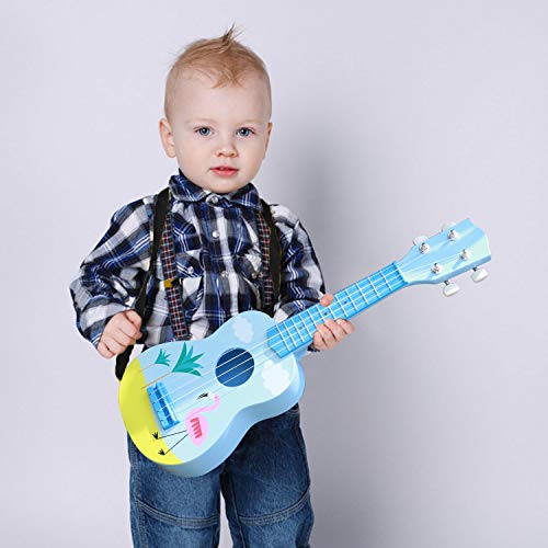 YOLOPLUS+ Kids Ukulele Guitar Toy Simulation 4 Strings Children Musical Instruments Educational Learning for Toddler Beginner Keep Tone Anti-Impact (21 Inch Flamingo)