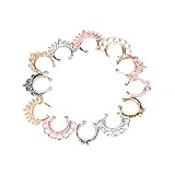 LIGONG Nose Ring Septum Piercing Jewelry,12Pieces Faux Fake Septum Nose Ring for Women Non Piercing Jewelry Clip On Body Piercing White/Gold/Silver/Rose Gold- Gift Choice