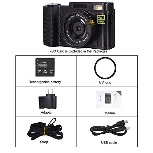 Digital Camera,Vlogging Camera for Youtube 2.7K 24.0MP Ultra HD WiFi Camera 3.0 Inch 180 Degree Rotation Flip Screen Retractable Flashlight