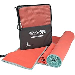BEARZ Outdoor Quick Dry Towel, Travel Towel – Ultra Compact Camping Towel, Gym Towel, Microfiber Towel. Camp Towel, Microfiber Travel Towel. Towels for Beach, Workout Hiking, Yoga (Living Coral)