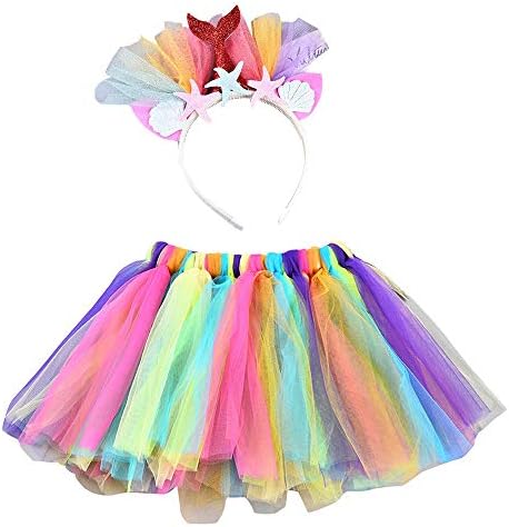 Moonper 2PCS Christmas Baby Girls Kids Party Ballet Rainbow Tutu Dress Skirt+Floral Fishtail Hairband Set