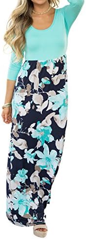 Evoky Women's Floral Print Long Sleeve Loose Plain Maxi Dresses Casual Long Dresse Maxi Dresses (LL0112, M)
