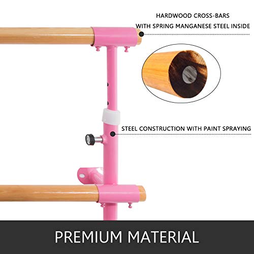 Popsport Ballet Bar 4 Feet Fitness Barre Ballet Barre Adjustable Double Freestanding Dancing Stretching Ballet for Home,Dance Barre, Fitness Ballet Bar(4FT,Double Pink)
