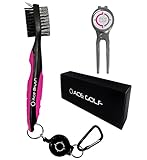 Ultimate Golf Brush and Club Groove Cleaner Set with Divot Tool, Ball Marker, Groove Sharpener, 2 Ft Retractable Zip-line Aluminum Carabiner, Lightweight, Ergonomic Design, Easily Attaches Golf Bags