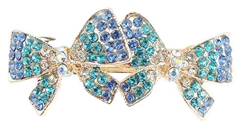 Sparkly Womens Girls Crystal Rhinestone Diamante Wedding Bridal Party Evening Ponytail Fine Hair Accessories Occasion Barrette Hairpin Grip French Metal Spring Clip Butterfly Gold Tone (Turquoise)