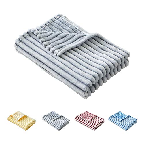 FlySheep Flannel Fleece Blanket for Newborn Baby Boys n Girls, Gray Striped Soft Cozy Microfiber Toddler Crib Nursery…